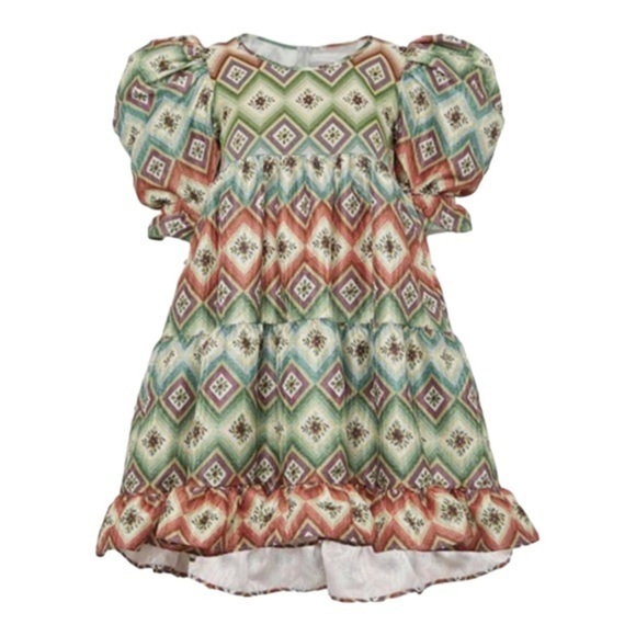 Autumn Adeigbo OONA ABSTRACT PRINTED PUFFED-SLEEVE TIERED MINI DRESS IN MULTI - Picture 1 of 11